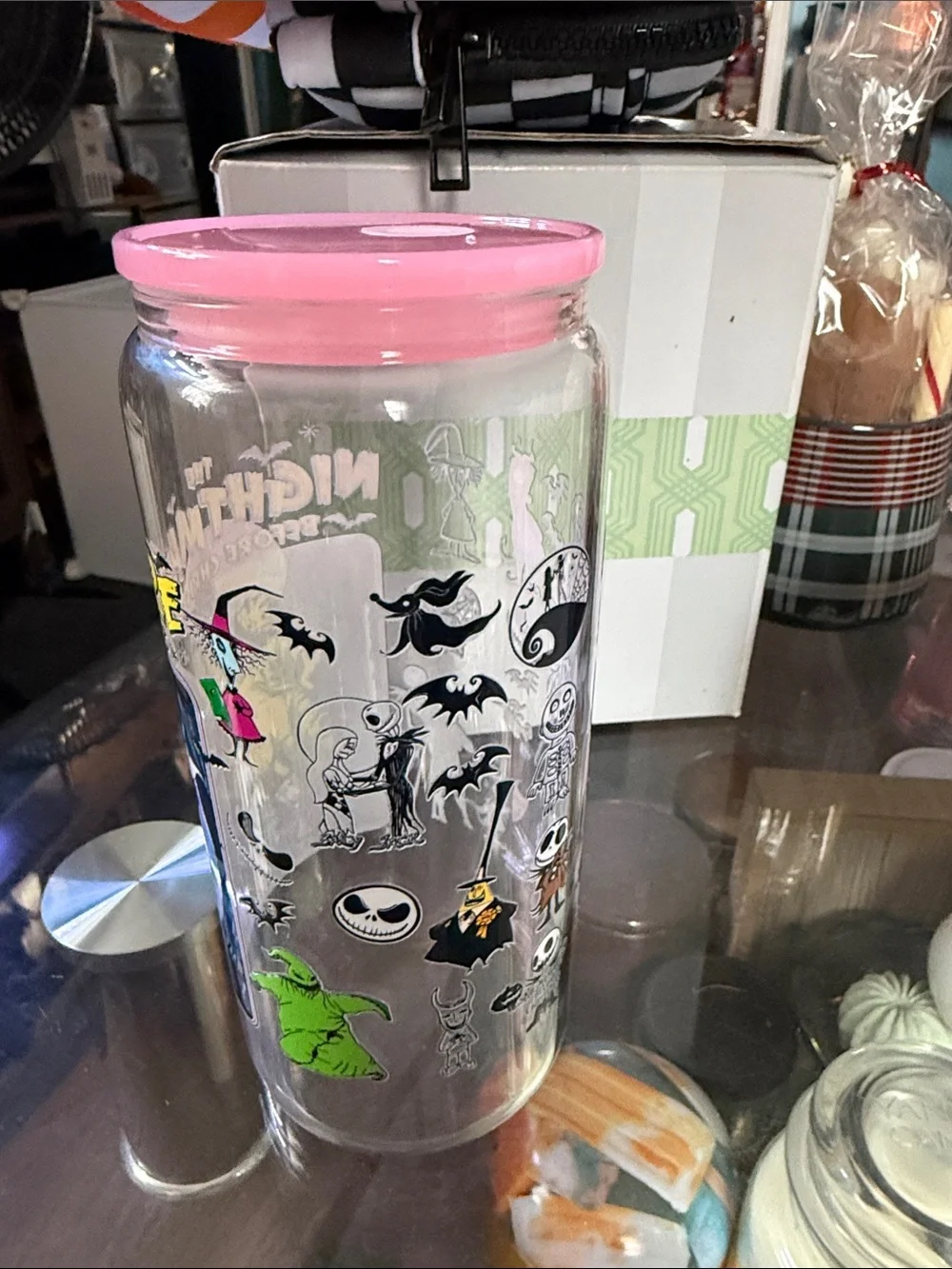 The Nightmare Before Christmas Acrylic Pink Lid Glass